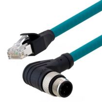 L-com Category 5e M12 4 Position D code Double Shielded Industrial Cable, Right Angle to RJ45