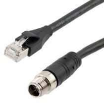 L-com Category 6a Ethernet Economy M12 8 Position X code Cable, IP67 M12 Male Plug to RJ45 Male Plug, 26AWG Shielded Outdoor VW-1 PVC Black