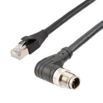 L-com Cat6a Ethernet Economy M12 8 Position X code Cable, Right Angle IP67 M12 Plug to RJ45 Plug, 26AWG Shielded Outdoor VW-1 PVC Black