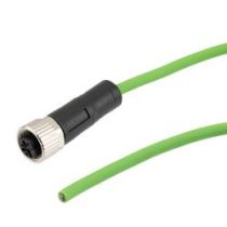 L-Com IP67 Waterproof M12 3 Position A-code Sensor Actuator Signal Cable, Industrial Drag Chain PUR, 22AWG, Female to Open, Green