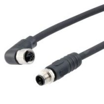L-com M12 4 Position IP67 L-Code Cable Assembly, Unshielded 16AWG PUR Jacket, Male to Right Angle Female, Black