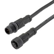 L-com IP69K Waterproof M12 5 Position A-code Sensor Actuator Signal Cable, Light Weight Plastic Nut, 22AWG, PVC, Male to Female, Black