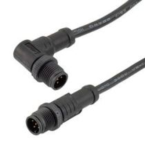 L-com IP69K Waterproof M12 5 Position A-code Sensor Signal Cable, Light Weight Plastic Nut, 22AWG, PVC, Male to Right Angle Male, Black