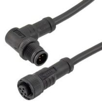 L-com IP69K Waterproof M12 5 Position A-code Sensor Signal Cable, Light Weight Plastic Nut, 22AWG, PVC, Female to Right Angle Male, Black