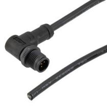 L-com IP69K Waterproof M12 5 Position A-code Sensor Signal Cable, Light Weight Plastic Nut, 22AWG, PVC, Right Angle Male to Open, Black