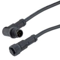L-com IP69K Waterproof M12 5 Position B-code Sensor Signal Cable, Light Weight Plastic Nut, 22AWG, PVC, Female to Right Angle Male, Black