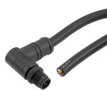 L-com M12 4 Position IP68 S-Code Pigtail Cable Assembly, Unshielded 16AWG PVC Jacket, Right Angle Male to Cut End, Black 