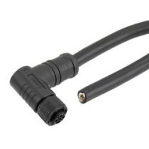 L-com M12 4 Position IP68 S-Code Pigtail Cable Assembly, Unshielded 16AWG PVC Jacket, Right Angle Female to Cut End, Black 
