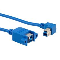 L-com USB 3.0 Type B Female Panel Mount to Male Type B Right Angle Right Exit