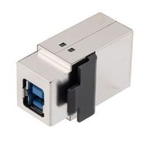 L-com USB 3.0 Adapter Coupler, Keystone Style, Type B Female Jack to Type A Female Jack, Shielded, Silver