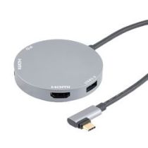 L-com USB C Docking Station, 4 Port, 4K30Hz, 100W PD, Angled USB C to HDMI, DisplayPort and USB C PD and USB C 5Gbps, Metal Shell, Silver, 15cm