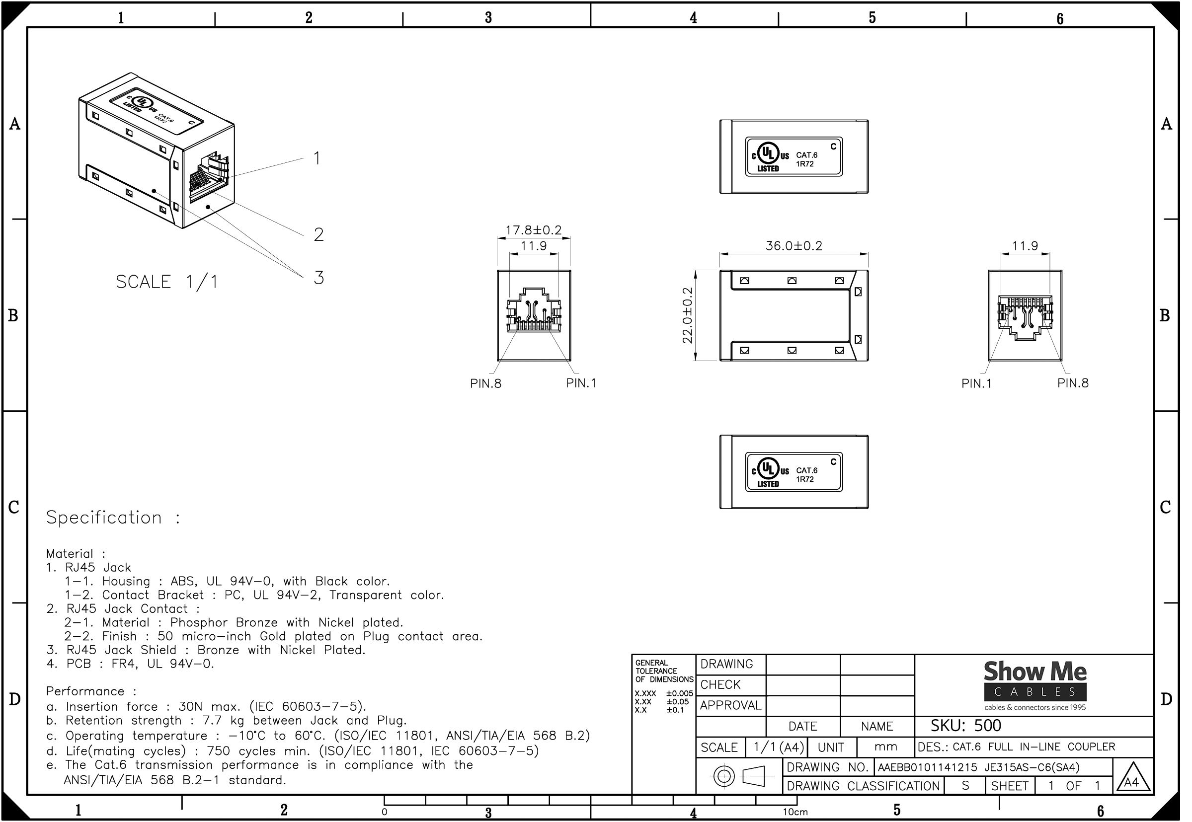 Cat6 RJ45 White Pin to Pin Coupler