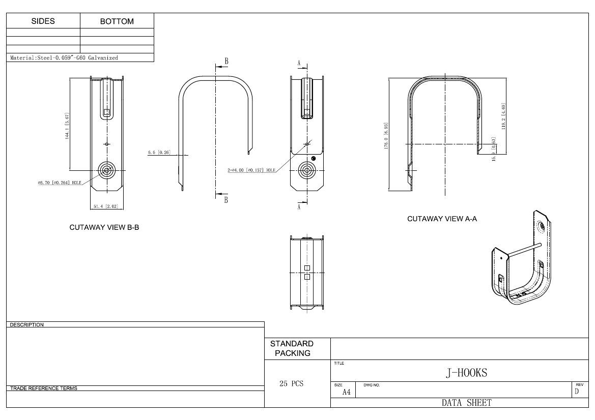 4 Inch JHook Cable Support