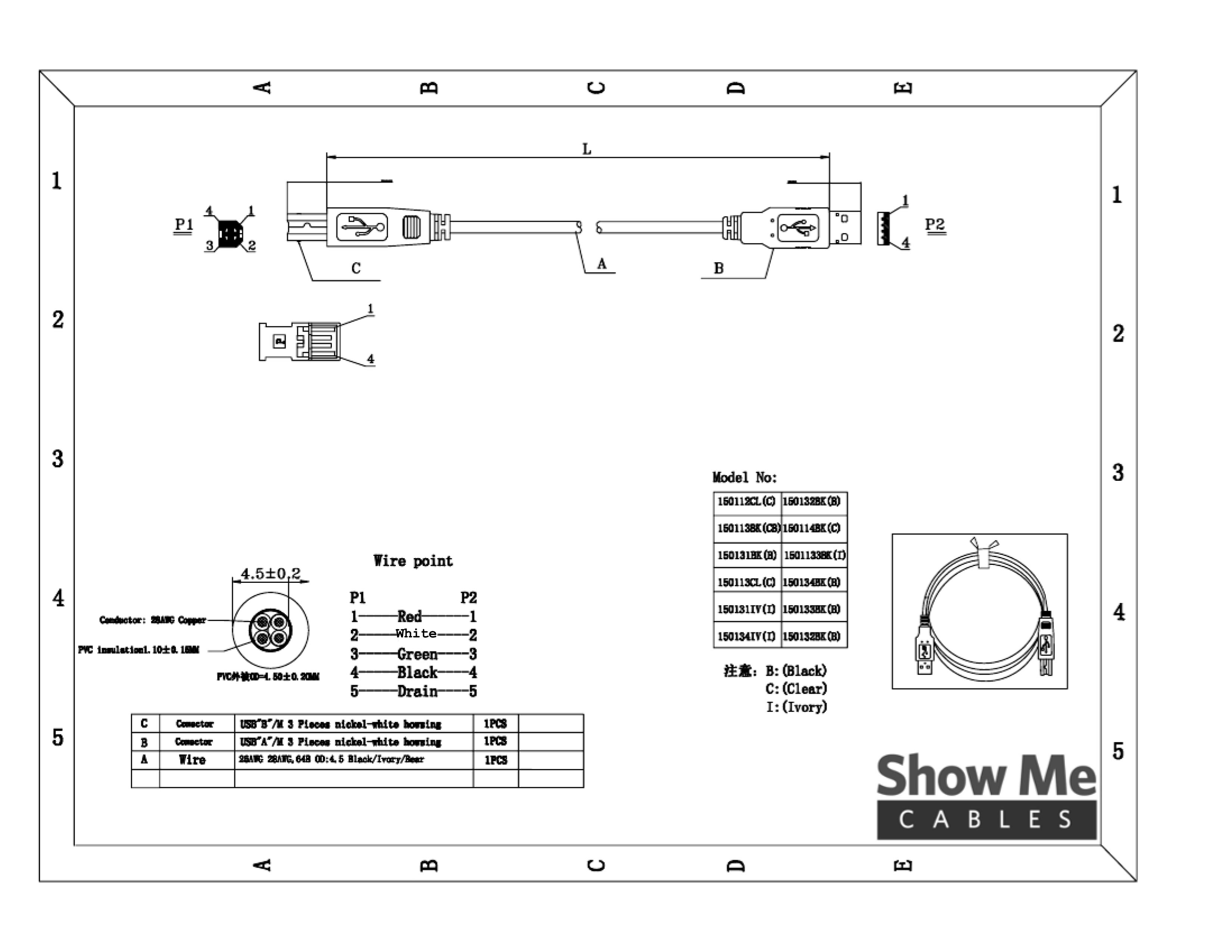 USB 2.0 Cables 6FT USB Type A Male to B Male Cable
